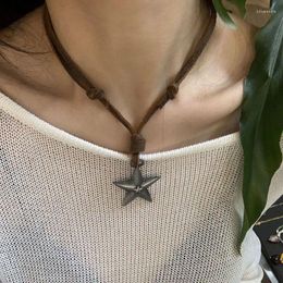 Pendant Necklaces Y2K Star Punk Necklace For Women Egirl Korean Fashion Vintage Cow Leather Sweater Chain Pentagram Long Jewellery