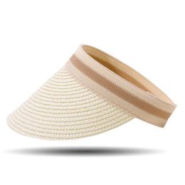 Wide Brim Hats Portable Casual Summer Women Straw Hat Visor Cap Washable Beach Stretchy For TravelWide