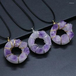 Pendant Necklaces Natural Crystal Necklace Amethyst Winding Wire Doughnut Shaped Fashion Mineral Aura Jewellery For Women Or Man