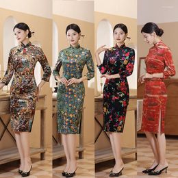 Ethnic Clothing Print Flower Qipao Vestidos 4XL 5XL Chinese Style Women Cheongsam Dress Classic Sexy Slim Ladies Evening Party Gown