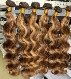 Body wave brown ombre blonde human hair bundles with clip in hair extension trendy hot bulk hair weaving 120g/bundle free shipping