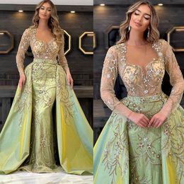 Luxurious Yellow Sheer Neck Prom Dresses with Overskrits Beading Party Dresses Crystals Lace Custom Made Evening Dress