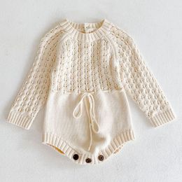 Rompers Spring Baby Clothes Girls Romper Autumn Long Sleeve Baby Girl Knit Hollow Out Rompers Baby Jumpsuit Baby Clothes 230320