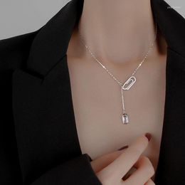 Chains Silver Colour Paper Clip Necklace For Women Fashion Geometric Clavicle Chain Jewellery Gifts