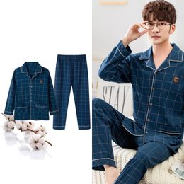 Men's Sleepwear Big Size M-4XL Autumn HQ Cotton Gentleman Men Pyjamas Men's Pyjamas Sets Lapel Sleepwear Pyjamas Night Suits Pijamas Homewear PJ 230320