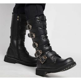 Boots 2023 men's leather motorcycle boots military gothic belt punk shoes outdoor tactical 230320