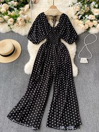 Women's Jumpsuits Rompers Spring Women Sexy Polka Dot Jumpsuits Romper Thin Ladies Loose Wide Leg Pants Overalls Playsuits Jumpsuits Summer Casual 230317