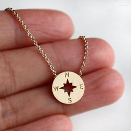 Pendant Necklaces Drop Round Disc Women Compass Necklace Travel Jewellery Unisex Stainless Steel Chain Graduation Gift