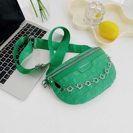 Waist Bags Stylish Floral Chain Packs For Women Elegant Plaid PU Leather Female Fanny Pack Wide Strap Crossbody Chest 220711