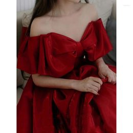 Ethnic Clothing 2023 Elegant Burgundy Satin Off Shoulder Evening Dress Women Long Floor-Length Formal Gowns Party Dresses