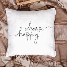 Pillow Motto Letter "House Happy" Love Home Simple Style Cover White Short Plush Soft Throw Case Nordic Decor