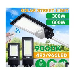 Solar Street Light Led 300W 600W Outdoor Lighting Radar Sensor Road Lamp With Pole Remote Control 492Led 966Led Drop Delivery Lights Dhxpq