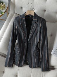 Women's Suits Blazers Black Grey Stripe Business Work Wear Blazer Women Spring Autumn Long Sleeve One Button Slim Coat Jacket 230320