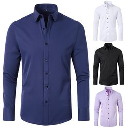 Men's Casual Shirts 6XL Spring and Autumn Men's Shirt Fashion No Iron Fitted Luxury Solid Large Sleeves Elastic Business Casual Versatile 230320