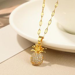 Pendant Necklaces QIAMNI Cute Crystal Rhinestone Fruit Pineapple Chain Necklace For Women Charm Birthday Wedding Choker Jewellery