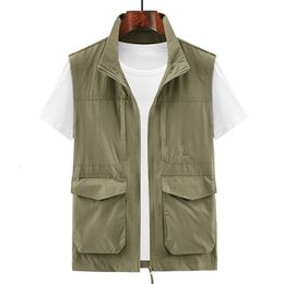 Men's Vests Summer Thin Outdoor Quickdrying Sleeveless Jacket Pography Fishing Multipocket Casual Men Vest Army Green Khkai Workwear 230320