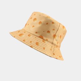 New Creative Cheese Pattern Bucket Hat Double Sided Fisherman Hat Outdoor Foldable Basin Sun Hat HCS230