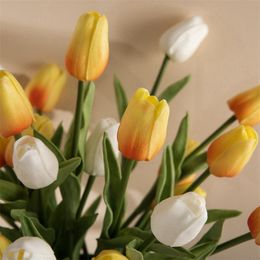 Mini PU Tulip Artificial Flowers Red White Purple Green Single Touch Tulip Fake Flower Room Desktop Decoration