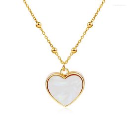 Pendant Necklaces Sweet White Love Heart Jewelry Necklace Gold Color Alloy Beads Initial Chain For Women Girls Fashion Party Gift