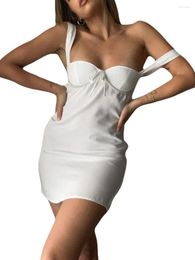 Casual Dresses Women's Fashion Summer Short Slip Dress Sleeveless Backless Low Cut Beaded Bow Trim Mini