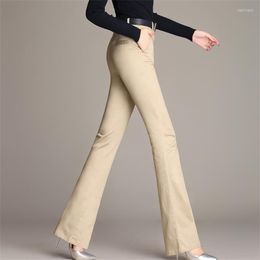 Women's Pants 2023 High Quality Women Solid 4 Colour Spring Summer Casual Flares Boot Cut Waist Cotton Trousers