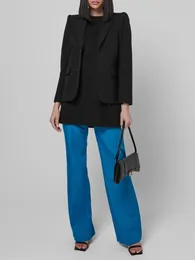 Women's Jackets Arlenesain 2023 Custom Real Wool Black Slim Trim Women Formal Jacket