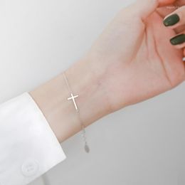 Link Bracelets Silver Colour Chain Cross Charm & Bangle For Women Wedding Female Pulseras Sl349