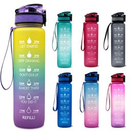 Water Bottles 1L Sports Water Bottle Straw Cup 1 Litro with Time Maker Leak-Proof BPA Free Frosted Cup For Outdoor Sports Drinking Bottle 230320