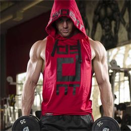 Men's Tank Tops Hooded Tank Tops Men Summer Gym Fitness Hoodies Sleeveless Shirt Male Bodybuilding Cotton Singlets Joggers Sports V Cloing Z0320