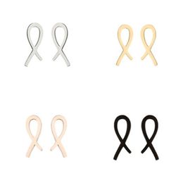 Wholesale Stainless Steel Stud Earring Gold Colour Ribbon Earrings For Women Mens Girls Gifts Awareness Cancer Jewellery