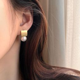 Stud Earrings Vintage 2023 Arrival For Women Fashion Brushed Square Pearl Female Classic Korean Simple Jewelry