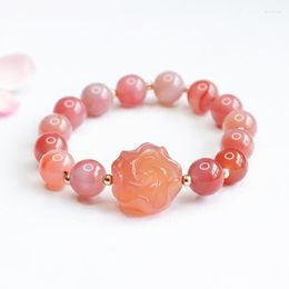 Strand Natural Yanyuan Agate Round Beads Bracelet Colored Gems Flower Jewelry