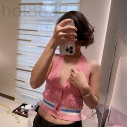 Women's Tanks & Camis Designer Pink Jacquard Hanging Neck Knitted Tank Top 23 Spring/summer New Sexy Open Back Slim Fit Bra Strap Girl 0T14