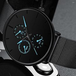 Wristwatches Elegant Mens Watch Business Blue Stainless Steel Mesh Belt Quartz Wrist Luxury Men Ultra Thin Casual Classic Watches