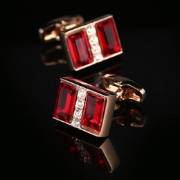 Cuff Links Red Crystal French links Luxury Jewellery Gold Men's Sleeve Nails Shirt Buttons Wholesale links Accessories Gifts 230320