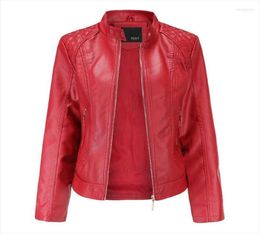 Mulher039s jaquetas jaqueta de couro feminino zíperes da primavera outono pu mandarim colarinho vermelho motociclista de moto