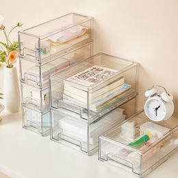 Storage Boxes Bins Transparent drawer storage box Large capacity Table cosmetic sundries sorting box Simple office stationery multilayer organizer 230321