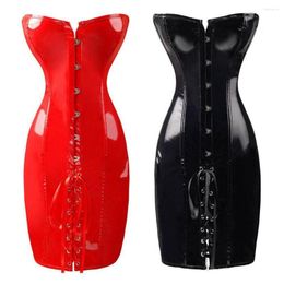 Bustiers & Corsets Fashion Womens Slim Abdomen Bodysuit Pvc Leather Vintage Corset Red Party Colour Club Dress Style Model Number Decoration