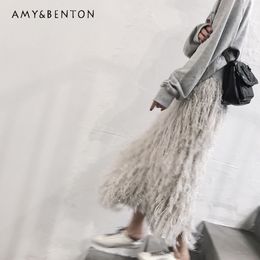 Skirts Spring Fashionable Design Handmade Feather Hollow Long Knitted for Women Fashion Elegant Ladies 230321