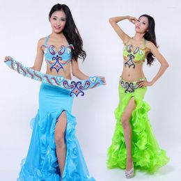 Stage Wear Luxury Belly Dance Costume Bra&Belt&Skirt Sexy Dancing Women Clothes Set Bellydance