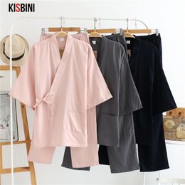 Women's Sleepwear KISBINI Autumn Pyjamas Sets For Women Solid Home Suit Pure Cotton Long Japanese Style Ladies Homewear Spring Female Pyjamas 230321