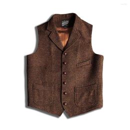 Men's Vests Men's Blazer Vest Brown Tweed Suit Sleeveless Jacket Victorian Waistcoat Groom's Tight Wedding Dress Vintage Clothes