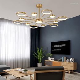 Chandeliers Nordic Metal Circle Romantic Flower LED Chandelier Lighting Home Decor Light Living Room Bedroom Indoor Lights Strong