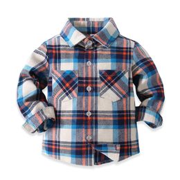 Kids Shirts Plaid Boys Cotton Shirts Two Pockets Lapel Clothes 1 2 3 4 5 Years Plaid Single-Breasted Shirt for Kids Daily Wear Spring Fall 230321