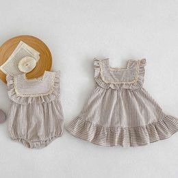 Girl's Dresses Fashion Baby Girls Clothes Girls Dress Striped Lace Summer New Baby Girl Romper Sister Matching Outfit Princess Dresses 0-6Y