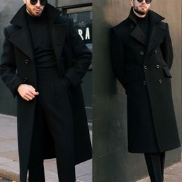 Men's Wool Blends Long Coat Black Double Breasted TailorMade Woolen Blend Winter Warm Overcoat Tailored Blazer Suits 230320