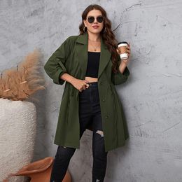 Outerwear Plus Size Outwear Long Sleeve Tailored Collar Vintage Army Green Tunic Coat Womens Solid Windbreaker Fashion Outwears