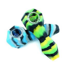 Pretty Colorful Silicone Diamond Style Pipes Herb Tobacco Oil Rigs Glass Multihole Filter Spoon Bowl Handpipes Innovative Smoking Cigarette Hand Holder Tube