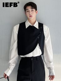 Men's Vests IEFB Asymmetric Shoulder Design Casual Short Vest Korean Style 2023 Fashionable Loose Round Neck Solid Color 9A2332 230320