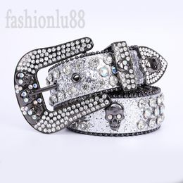 Skull Bb belt for men rhinestone designer belt womens plated silver plus size buckle jeans accessories shiny cintura bling leather belt black adjustable PJ024 Q2